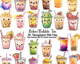Bubble Tea Clipart: Boba Tea PNG Stickers, Commercial Use (Instant Download)
