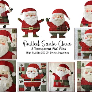 Quilted Santa Claus Clipart: Whimsical Christmas PNG Files (Digital Download)