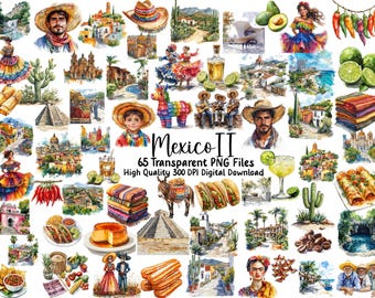 Watercolor Mexico Clipart: Travel & Culture Graphics (Digital Download)