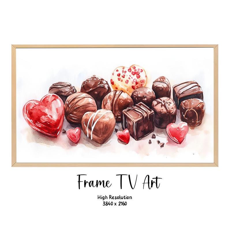 バレンタインデーのチョコレートキャンディ水彩画（Frame TV用