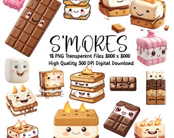 Clipart Kawaii S'mores : gâteries de camping PNG (téléchargement numérique)