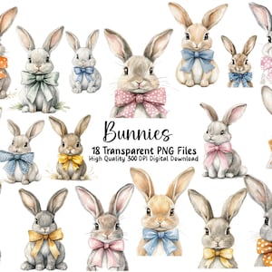 Easter Rabbit Clipart,  Easter Clip Art, Spring Rabbit, Coquette Bow, Scrapbooking, Junk Journal, Invitations, Planners, Commercial Use
