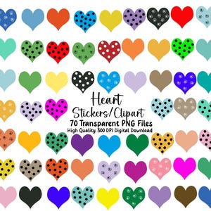 Clipart de coração, corações coloridos para planejadores, adesivos, decorações de festa, crianças, convites, papelaria, arquivos PNG