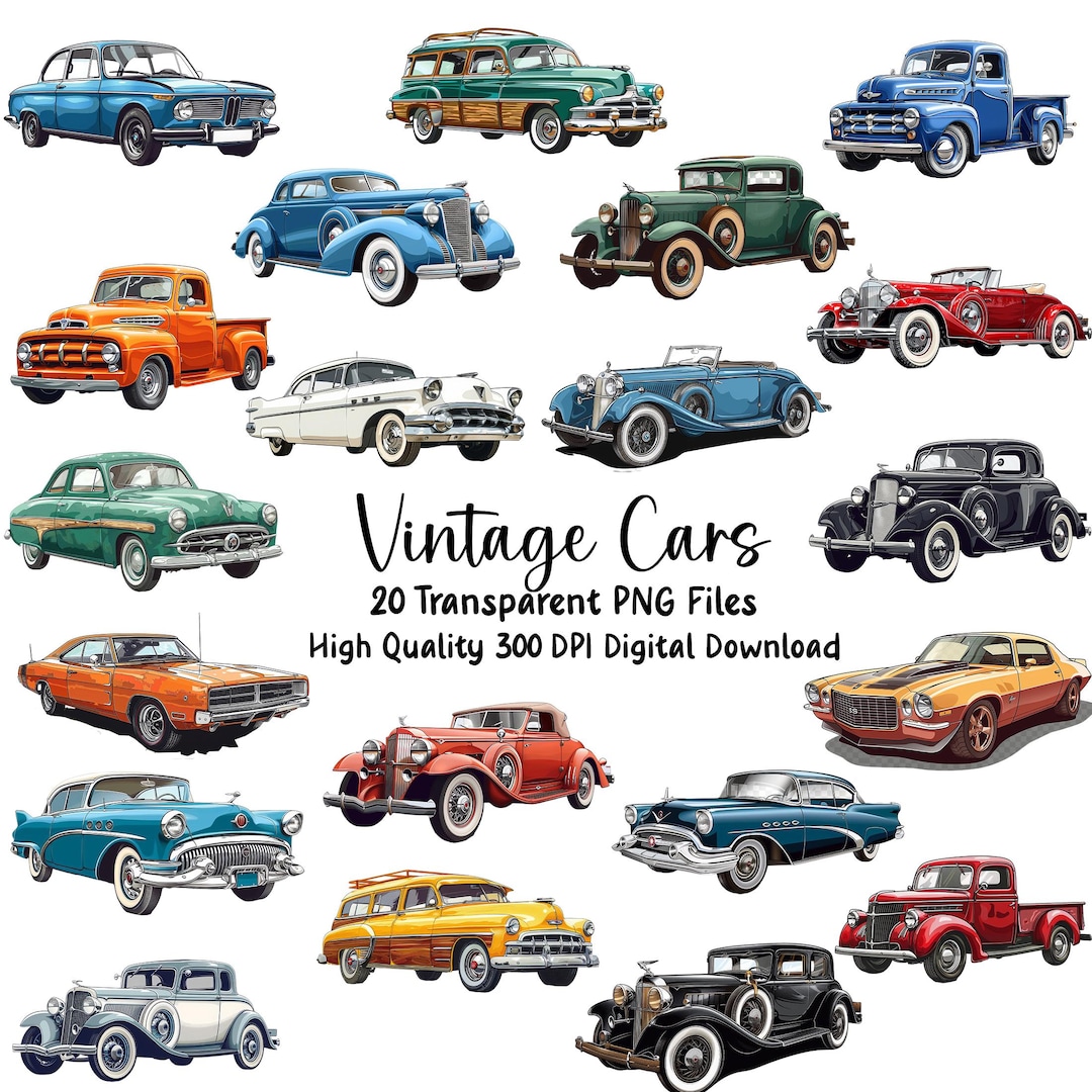 Felicitas Retro Postcard Pack - Classic Car Set Of 8 Motor Pictures A6 - Stunning Vector Modern