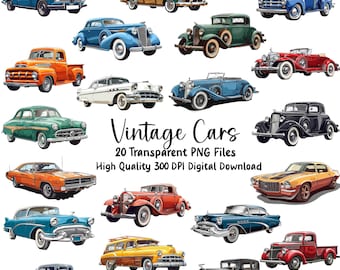 Vintage Car Clipart: Classic Automobile Graphics (Digital Download)