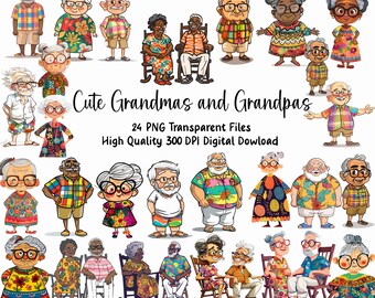 Grandparent Clipart Set, Grandma Grandpa Graphics, Commercial Use (Instant Download)