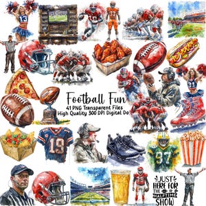 Fußball Clipart Bundle - Aquarell Sport Clip Art, Spieltag Aufkleber, Fußball PNG, Softball, Geschenk für Sportliebhaber, kommerzielle Nutzung