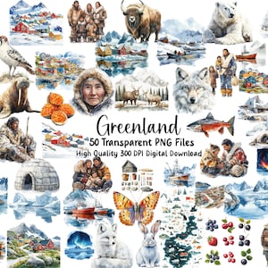 Aquarel Groenland clipart, reizen clipart, clipart Inuit-cultuur, uitnodigingen, ongewenste tijdschriften, wenskaarten, digitale download clipart