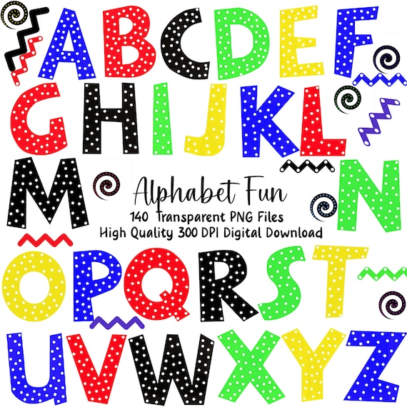 Polka Dot Alphabet Clipart: Doodle Font, Commercial Use (PNG