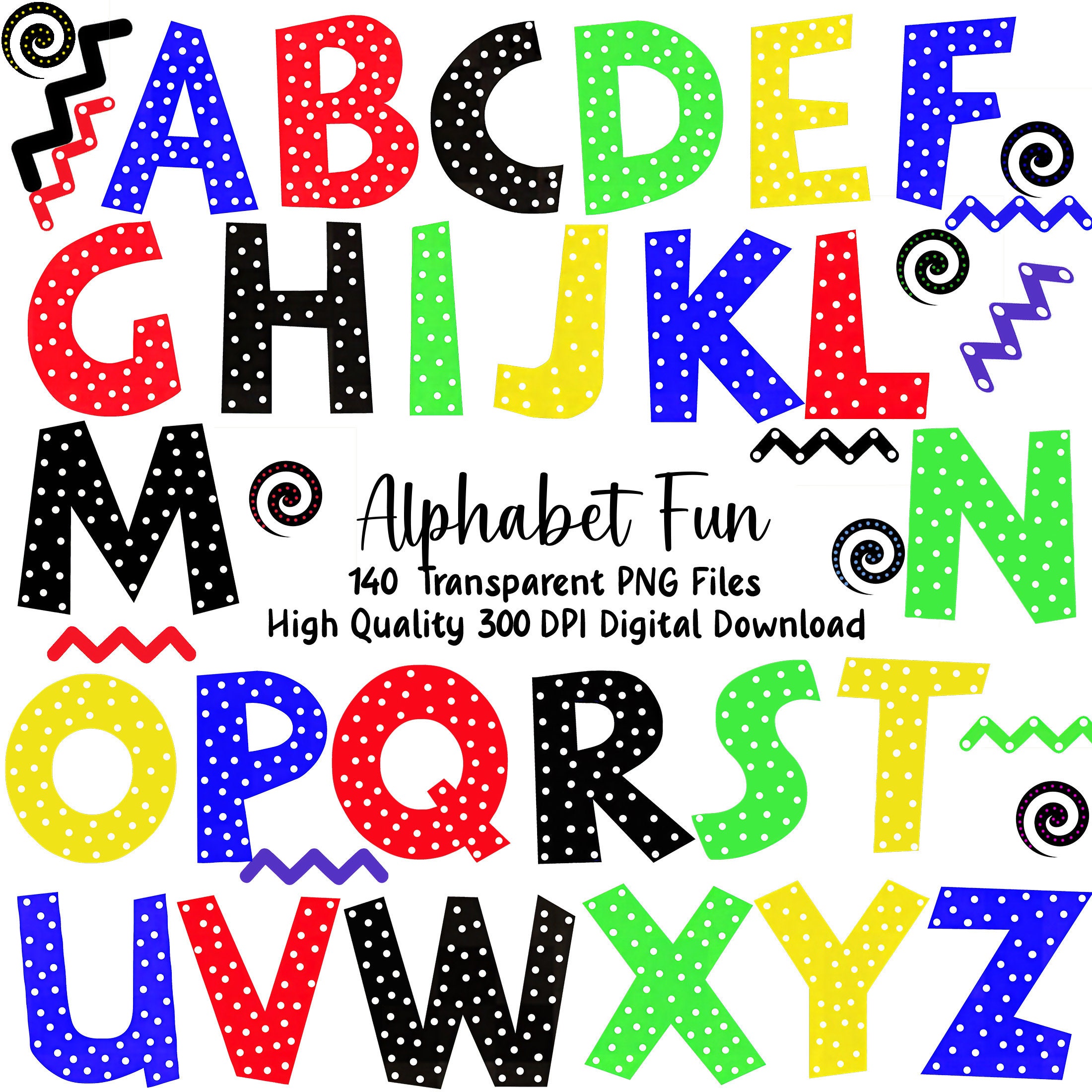 Polka Dot Alphabet Clipart: Doodle Font, Commercial Use (PNG