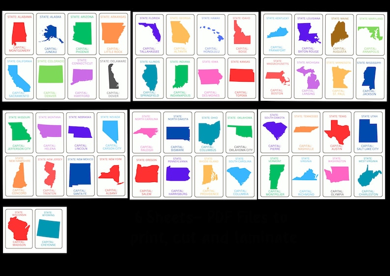 US State Capitals Flashcards: American Geography Education (printable ...