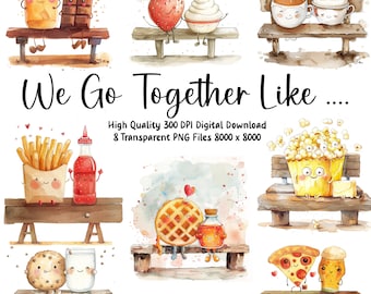 Whimsical Food Pairs Clipart: Valentine's Day PNG (Commercial Use)