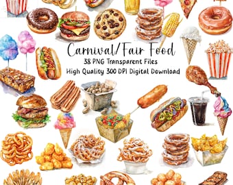 Carnival Food Clipart Bundle, Fair Treat Images, Invitation, Planners, Commerical Use, Instant Download