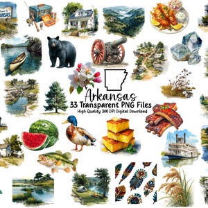 Arkansas Clipart | State Landmarks, Nature & Culture PNG Bundle | Southern Digital Download