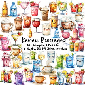 Kawaii Getränk Clipart, süße Getränke Grafiken, Kawaii PNG, entzückende druckbare Aufkleber, Zeitschriften, Planer, kommerzielle Nutzung, Sofort Download