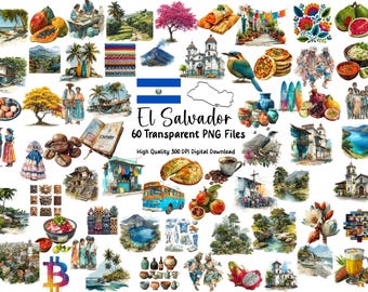 エルサルバドルのクリップアートセット | ランドマーク、食べ物、文化のPNG画像（デジタルダウンロード）