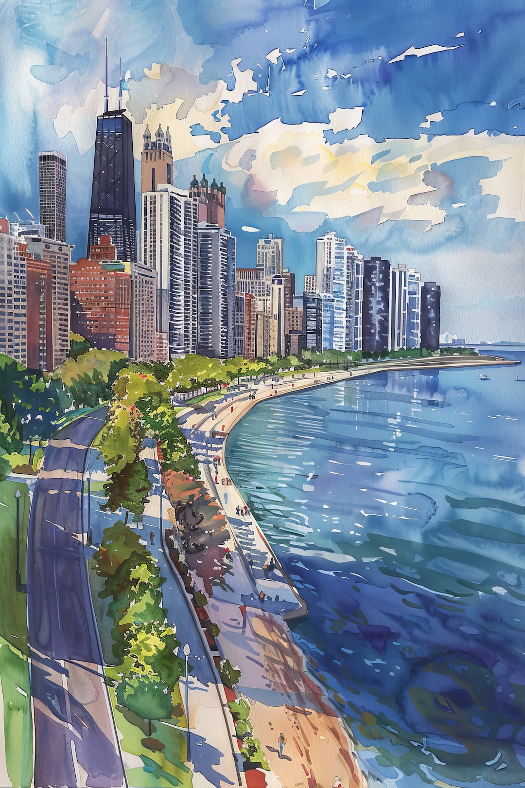 CHICAGO Wall Art, Chicago Shoreline, High Quality Printable File ...