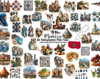 Watercolor Morocco Clipart Bundle: Landmarks, Food, Culture (Digital Download)