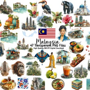 Malaysia Clipart | Malaysian Culture, Landmarks & Food PNG | Digital Download for Crafts, Teaching