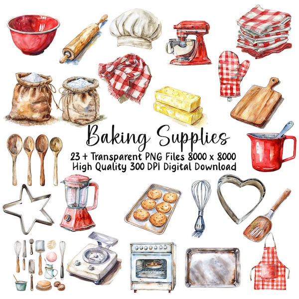 Backzubehör Bundle und Backen Clipart, kreative Clipart für Einladungen, Sofortiger Download Backen Clipart, kommerzielle Nutzung