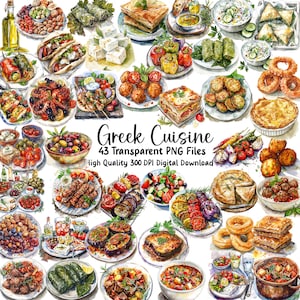 Heerlijk Grieks eten clipart-aquarel Griekse keuken, keuken kunst, eetcultuur culinair eten, transparante PNG-bestanden, commercieel gebruik