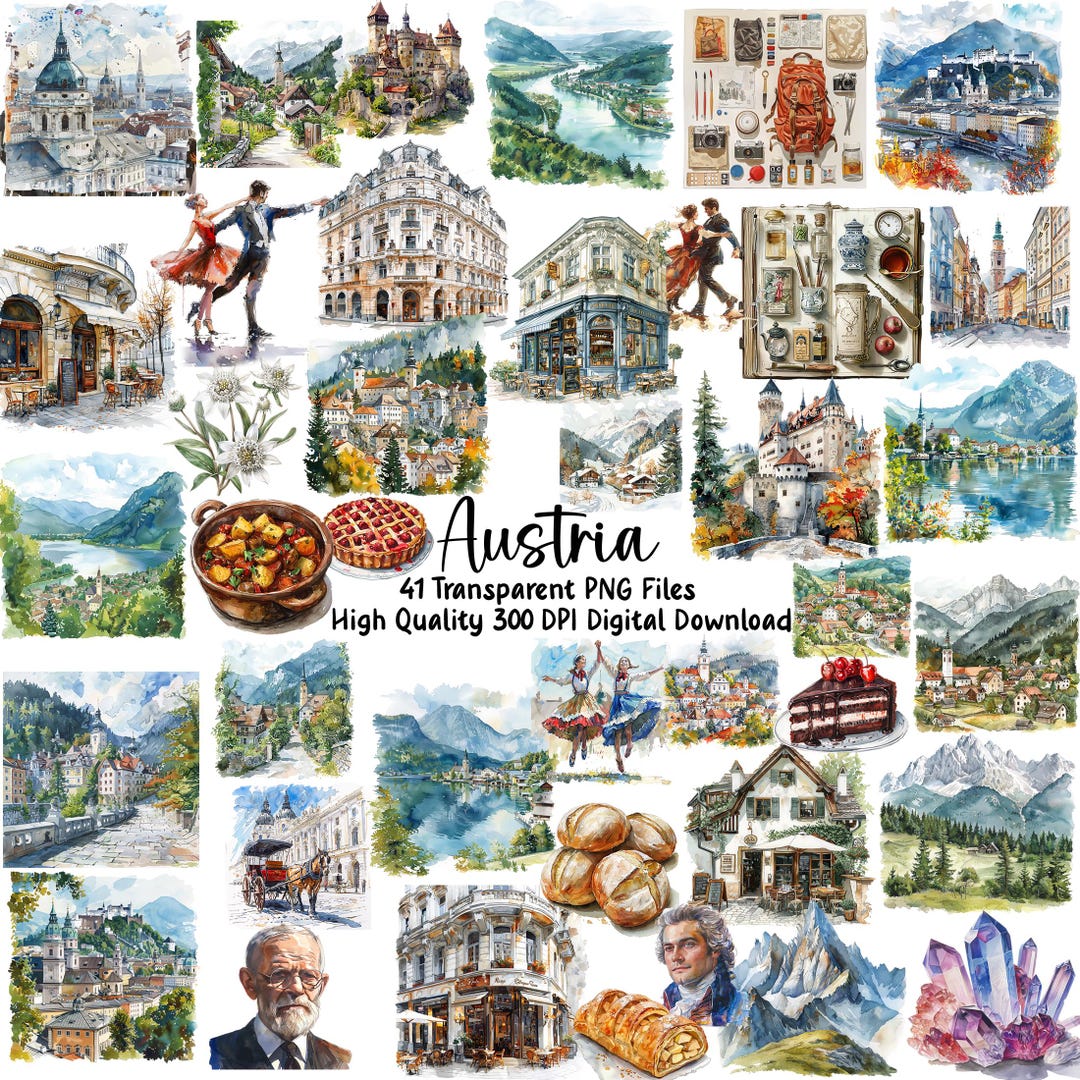 Vienna Graphics Watercolor Austria Clipart, Travel Clipart, Austrian Culture Clipart ...