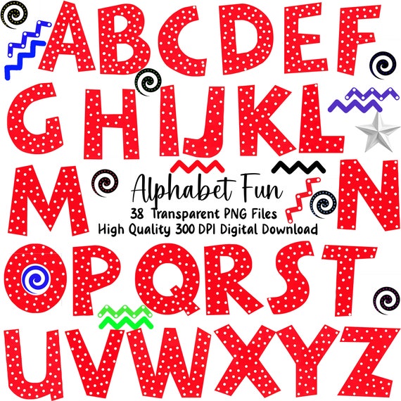 Polka Dot Alphabet Letters PNG: Red & White Clipart (digital