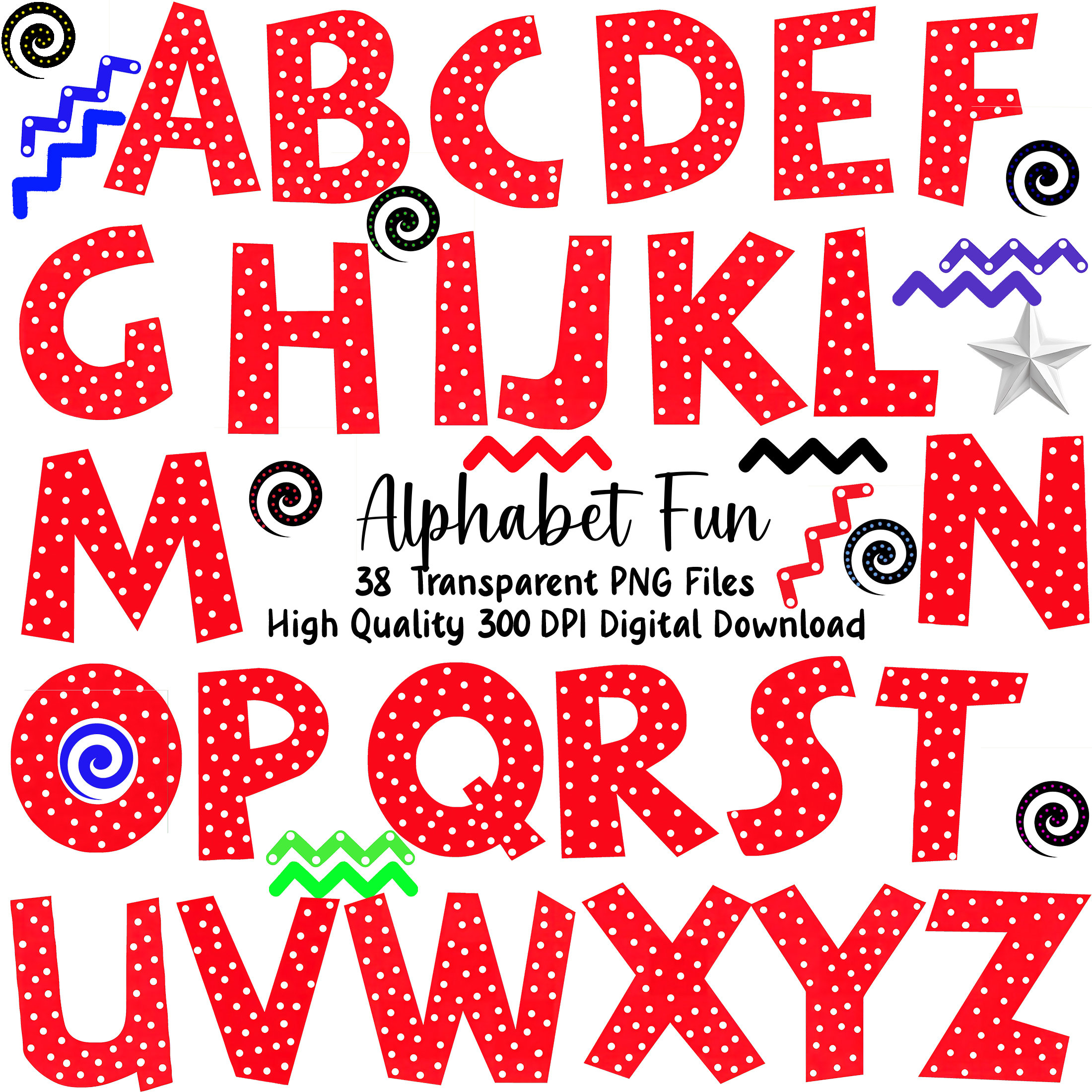 Polka Dot Alphabet Letters PNG: Red & White Clipart (digital