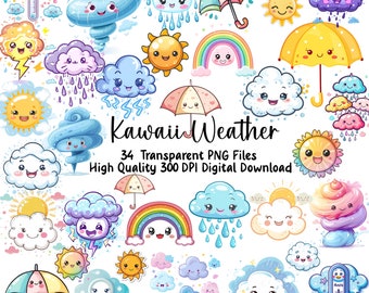 Kawaii Weather PNG Clipart, Transparent background. Personal and Commercial use