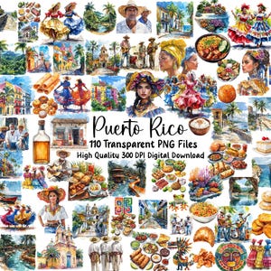 Puerto Rico Clipart, Reise Clipart, Lateinische Kultur, Spanisch, Essen Clipart, Einladungen, Planer, Junk-Journal, Aquarell Bilder