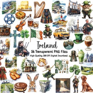 Aquarell Irland Clipart: Keltische Kultur, St. Patrick's Day (PNG, Digital Download)