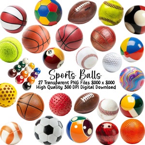 Coleção de clipart de bola esportiva, clipart de futebol, clipart de beisebol, arquivo de imagem de bola de golfe, download instantâneo, uso comercial