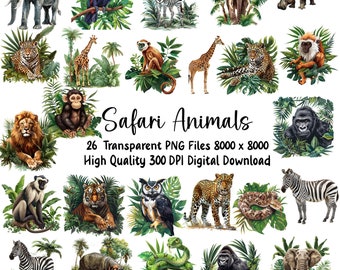 Safari Animals Clipart: Lion, Zebra, Hippo - PNG Graphics (Digital Download)