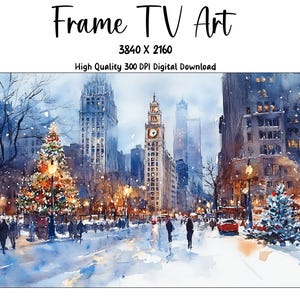 Espírito de Natal, Michigan Avenue Chicago Frame TV Art, Centro de Chicago, Decoração de Natal, Magia de Natal, Arte para Televisão