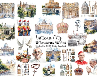 Vatican City Clipart: Catholic Rome Travel Graphics (Digital Download)