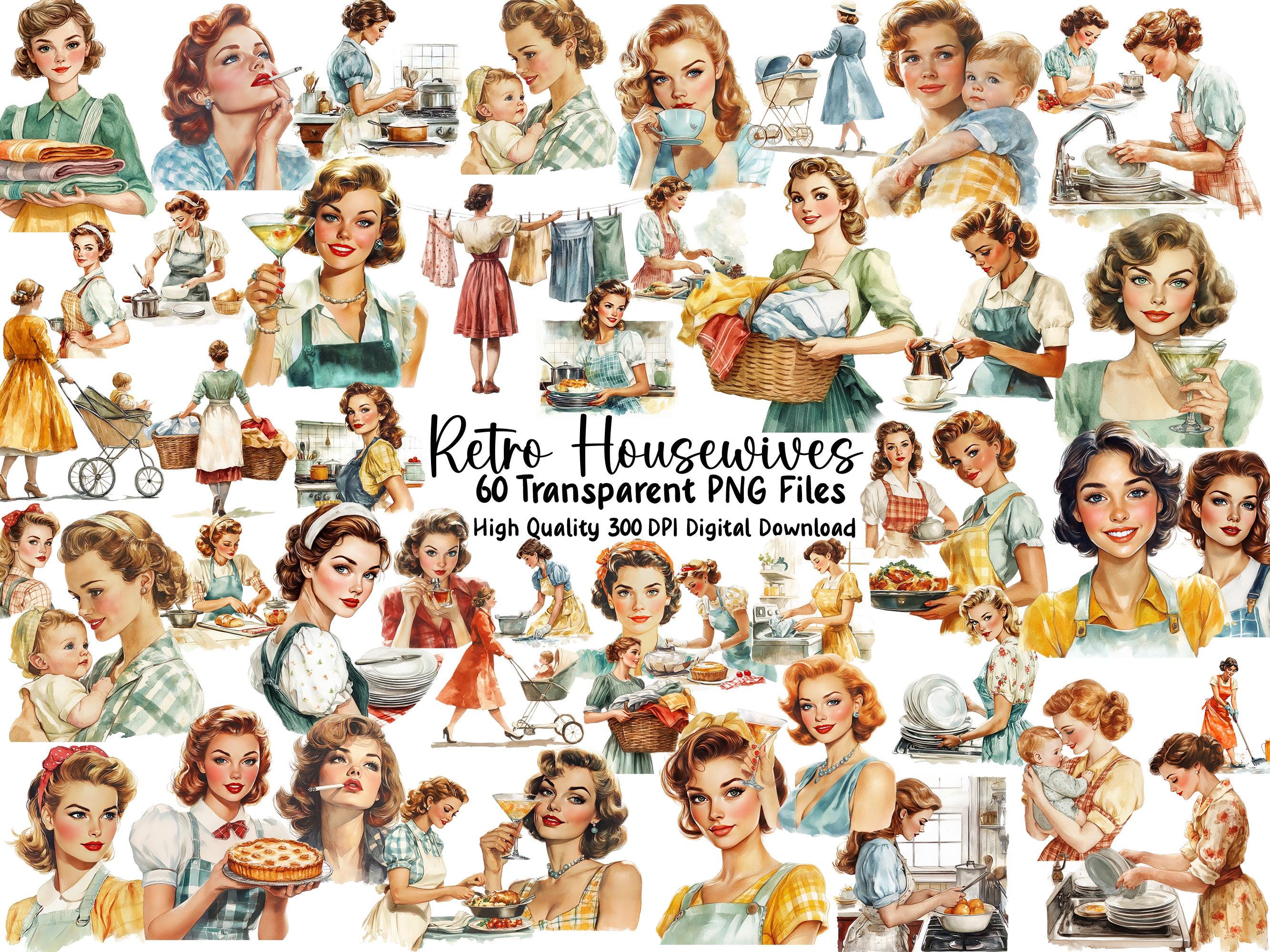 レトロな主婦のクリップアート：1950年代～1960年代のヴィンテージ