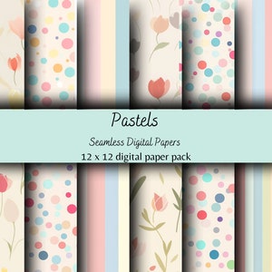 Pastel Colors Digital Paper Pack: 12x12 Seamless Patterns (Instant Download)