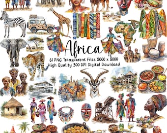 Afrikanische Tiere Clipart: Safari Grafik, Löwen, Tiger (PNG Digital Download)
