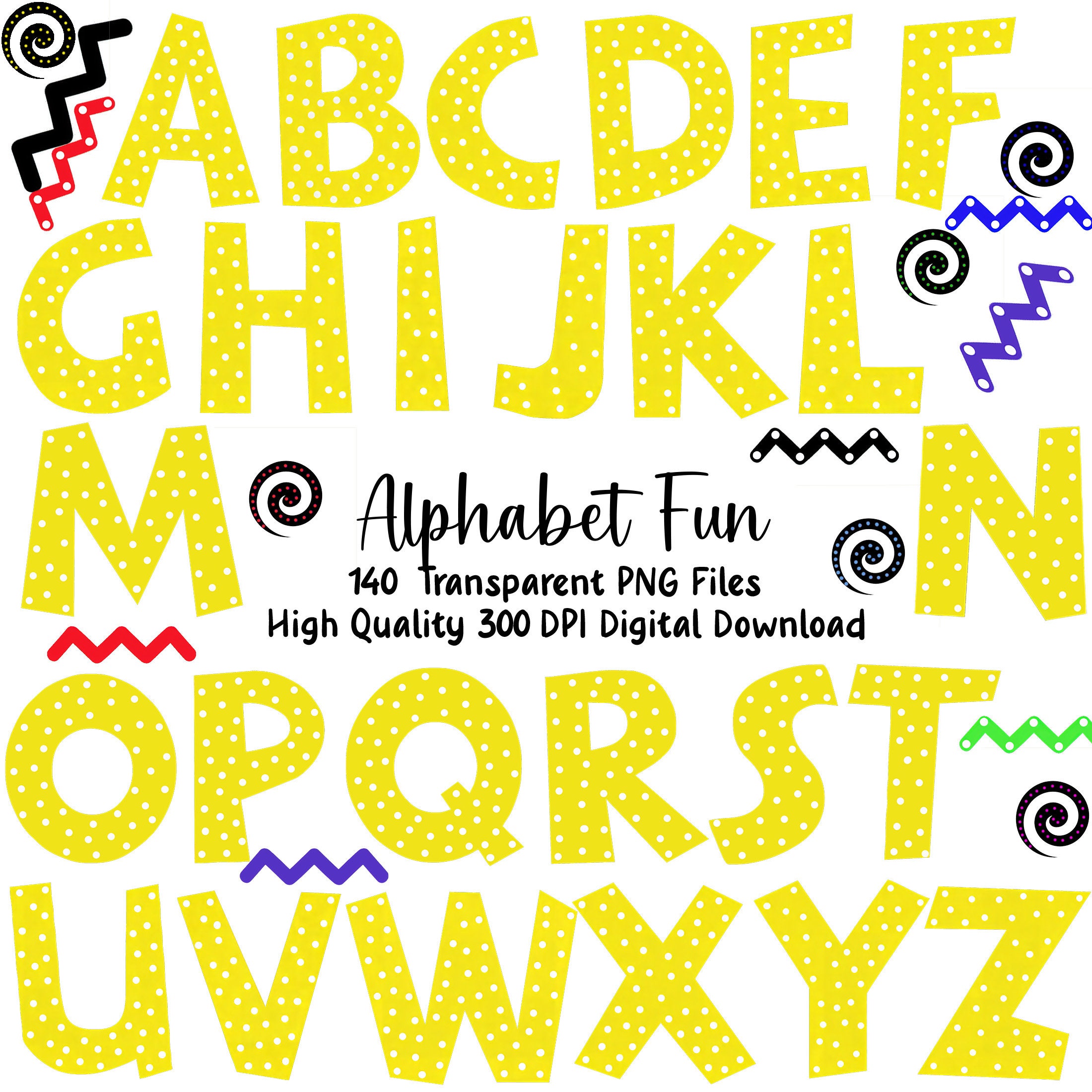 Polka Dot Alphabet Clipart: Doodle Font, Commercial Use (PNG Digital ...
