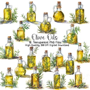 Imágenes Prediseñadas de aceite de oliva, imágenes prediseñadas de botella de aceite, aceite de oliva de acuarela, aceite de oliva gráfico, álbumes de recortes, diarios basura, invitaciones, manualidades, PNG