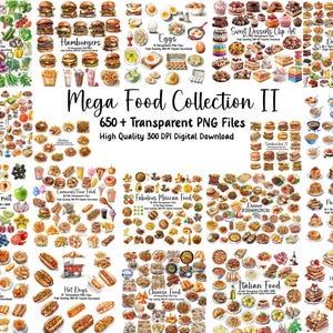 Food Mega Collection II, 19 coleções de alimentos, hambúrgueres, café da manhã, italiano, chinês, biscoitos, comida de carnaval, arquivos PNG, uso comercial