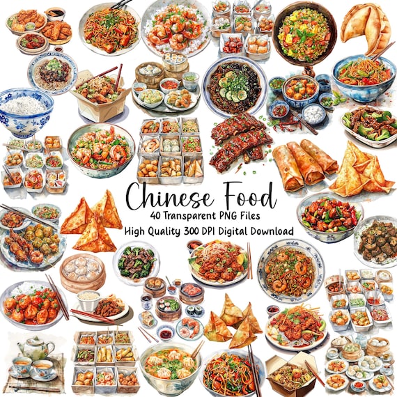Watercolor Chinese Food Clipart: Ethnic Cuisine Illustrations (Digital Download)