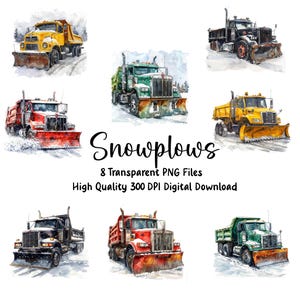 Clipartbundel sneeuwploeg, afbeeldingen sneeuwruimer vrachtwagen, 8 vrachtwagens, tijdschriften, wenskaarten, uitnodigingen, direct downloaden, commercieel gebruik