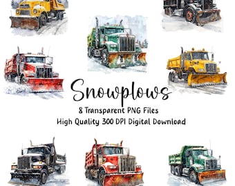 Snowplow Truck Clipart Bundle: Winter Vehicle Images (Commercial Use, Digital Download)