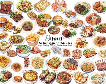 Paquete de imágenes prediseñadas de cena: imágenes PNG de comida (uso comercial)