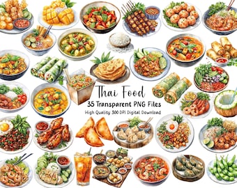 Thai Food Clipart, Watercolor Food, Menu Art, PNG Transparent, Instant Download