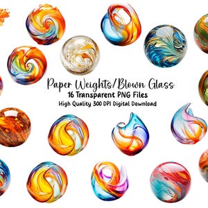 Pisapapeles de vidrio soplado, clipart, decoración del hogar, diario basura, pegatinas, invitaciones, tarjetas de felicitación, uso comercial, PNG, descarga instantánea