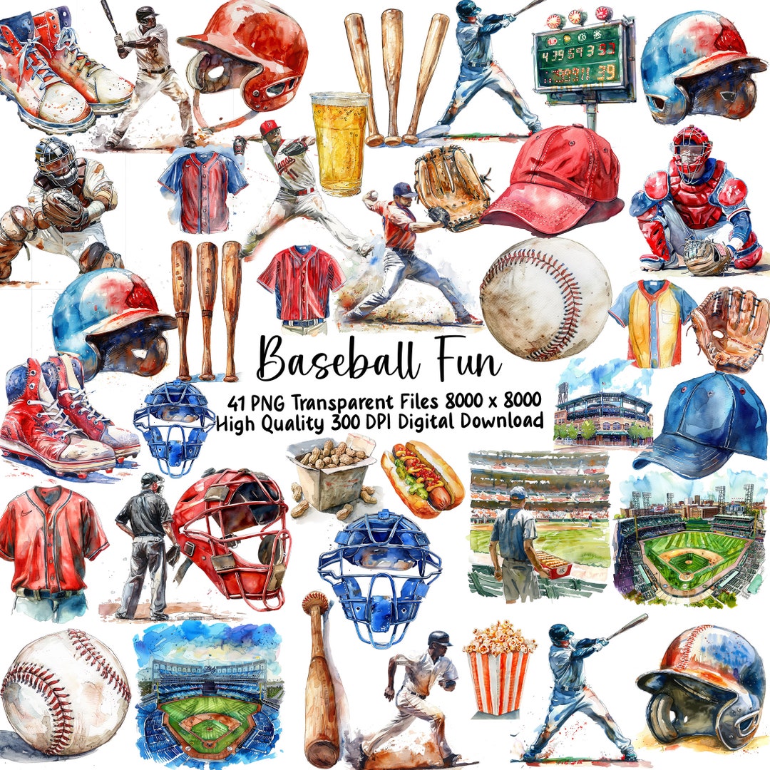 Watercolor Baseball Clipart Bundle: Sport PNG Graphics (commercial Use ...