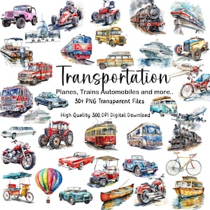 Imágenes prediseñadas de transporte: automóviles, aviones, trenes, automóviles y barcos