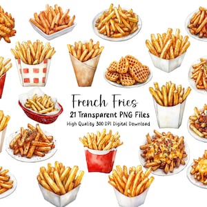 Set di clipart di patatine fritte, patatine fritte, illustrazioni di fast food per artigianato, inviti, menu, pianificatore, download immediato